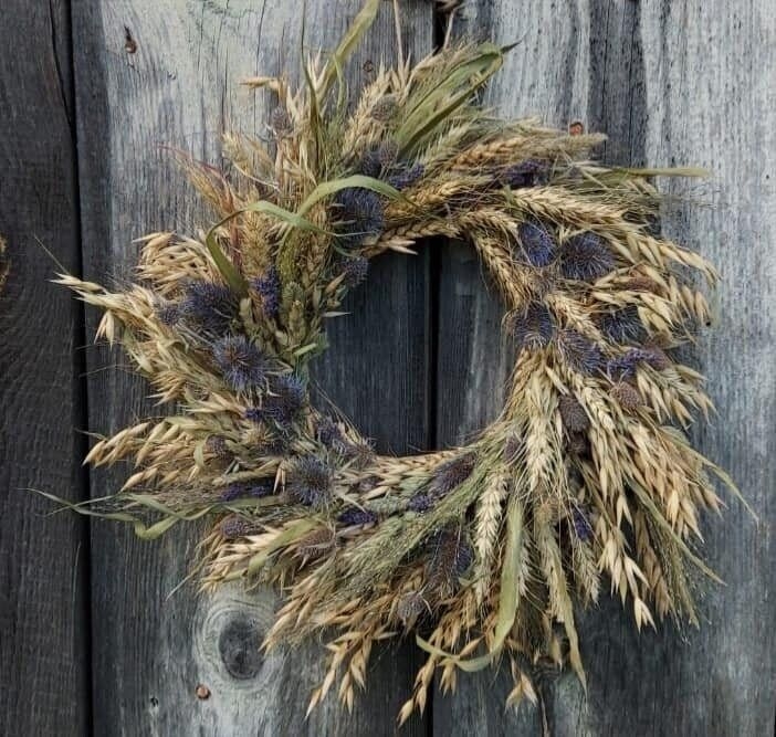 Dried flower wreath, Blue flower wall decor, kitchen wreath, house decor