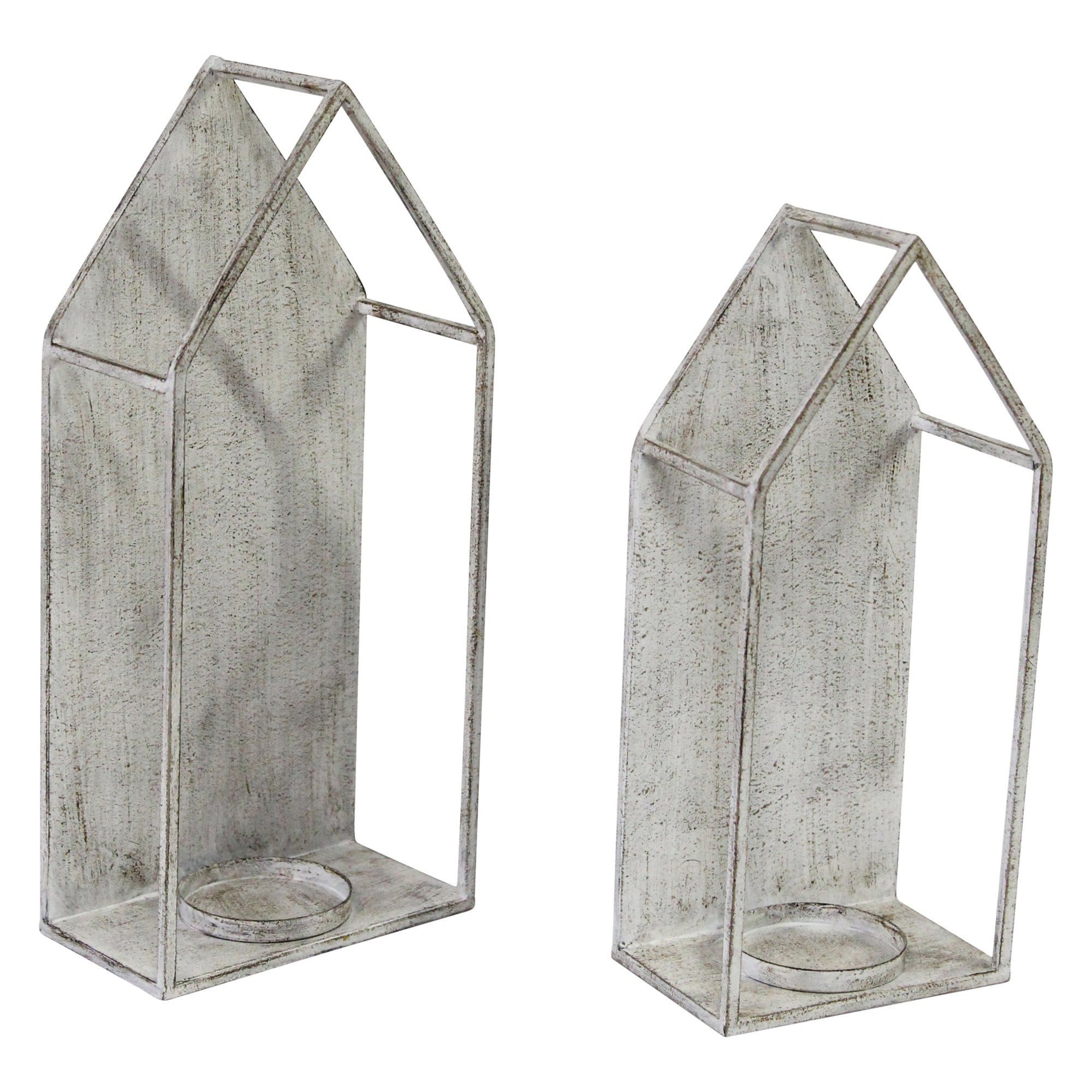 Farmhouse Style House Lantern Candleholders -15.75" - White - Set of 2