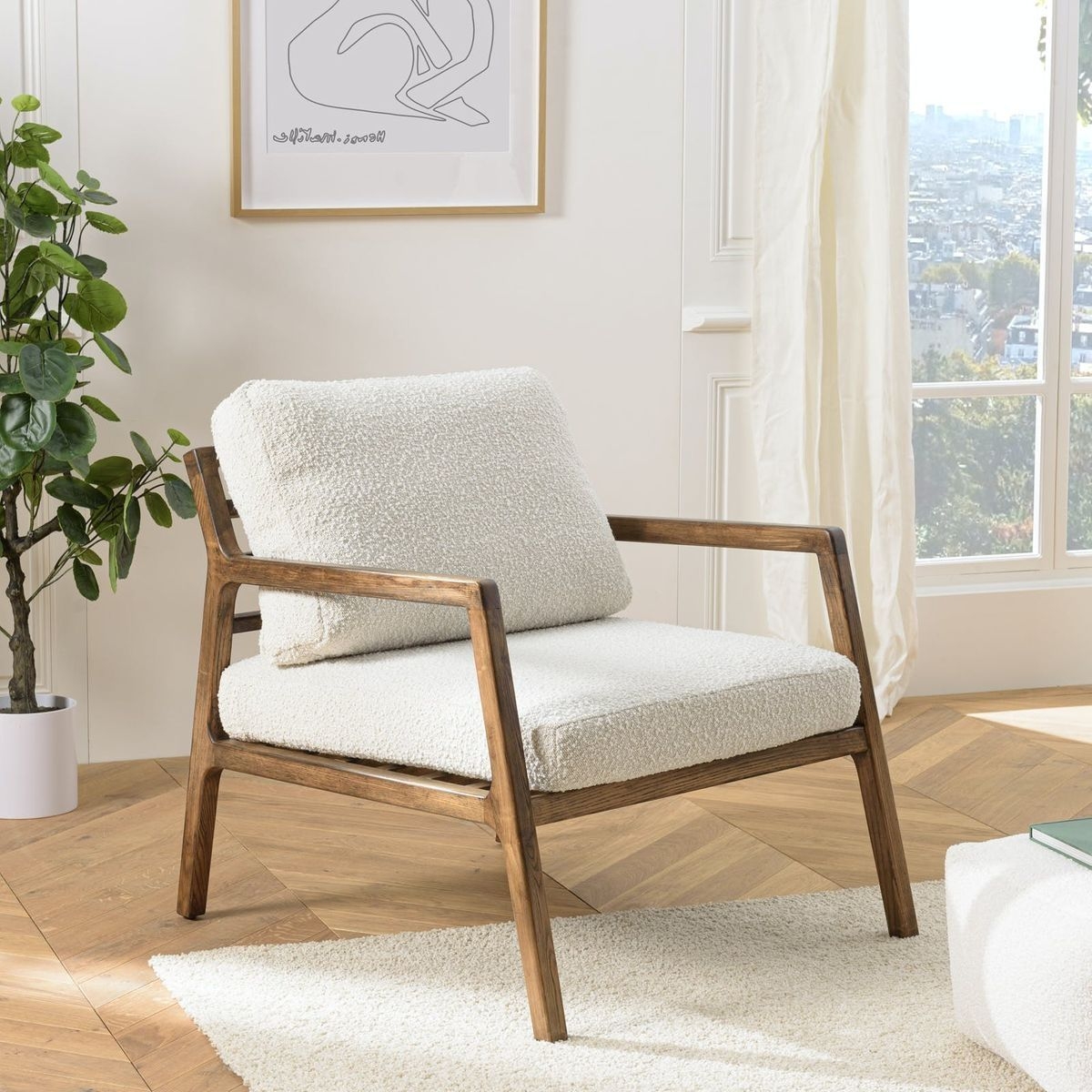 Fauteuil Relax En Bois Coussin Tissu Bouclette cru Tim