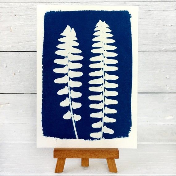 Ferns Print, Cyanotype, Botanical Art, Postcard Art, 4x6 inches