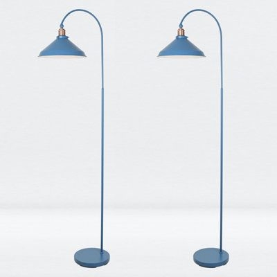 First Choice Lighting Set Of 2 Maxwell Mirage Blue Brushed Copper Floor Reading Lamps