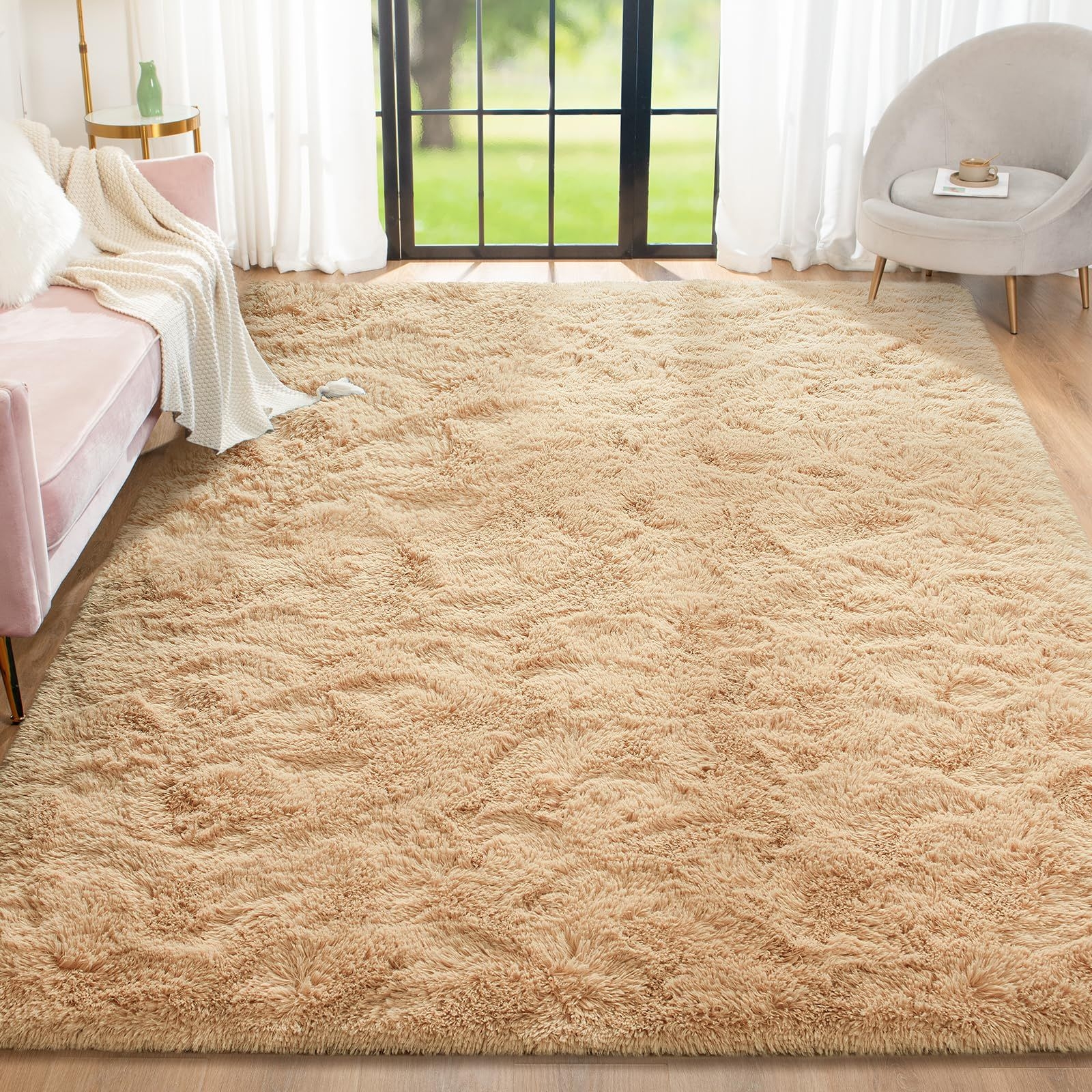 Fosirug Rugs for Bedroom Long Plush 4x6 Feet Area Rug for Living Room Ultra Soft Shaggy Carpet for Christmas Home Decor Fluffy Mat Faux Fur Rug for Bedside Nursery Kids Room Fall Decor, Camel