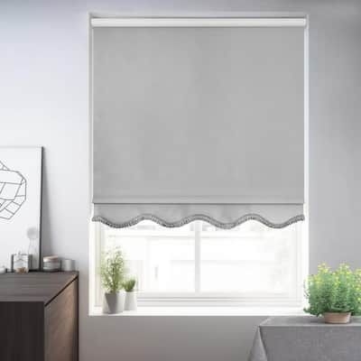 Fringe Gray Solid Cordless Blackout Privacy Vinyl Roller Shade 61.75 in. W x 64 in. L