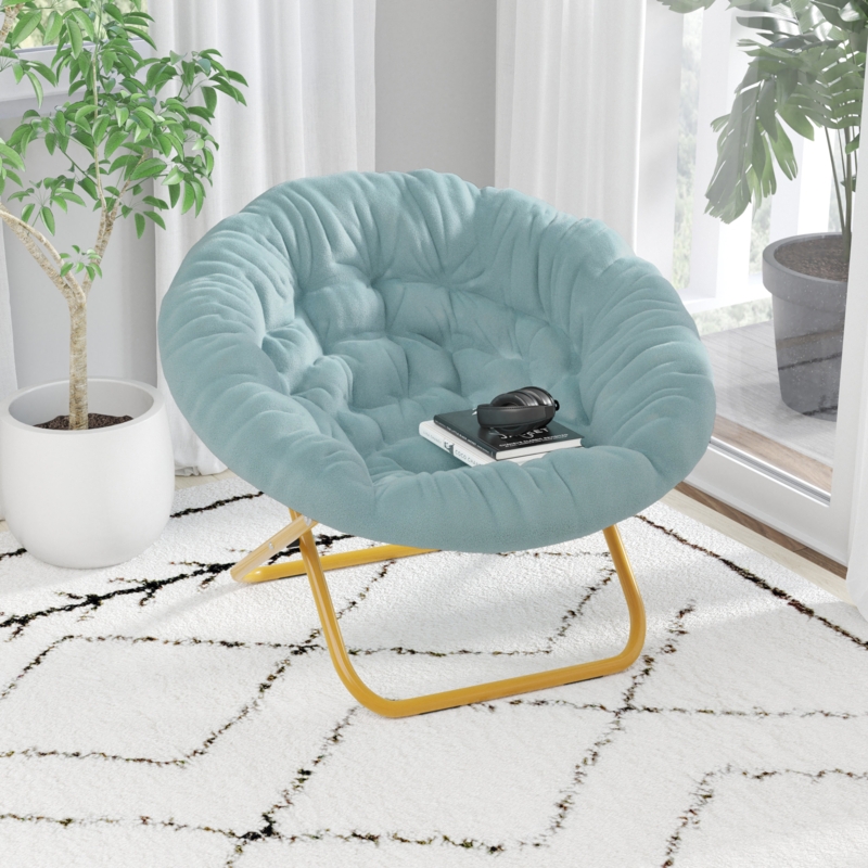 Gwen 38" Oversize Portable Faux Fur Folding Saucer Moon Chair