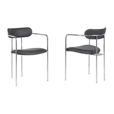 Gwen Chrome with Grey Faux Leather Contemporary Dining Chair (Set of 2)