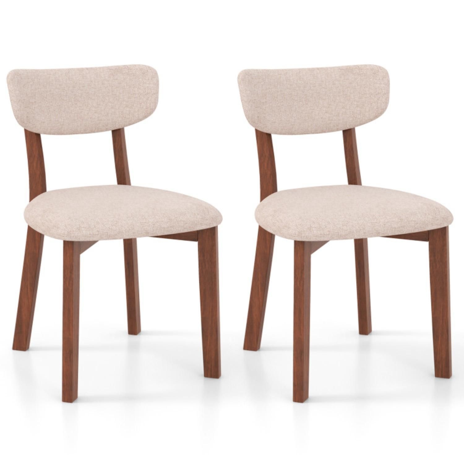Hivvago 32.5" High Dining Chairs Set of 2 Upholstered Mid-Back Chairs with Solid Rubber Wood Frame in Beige | Mathis Home