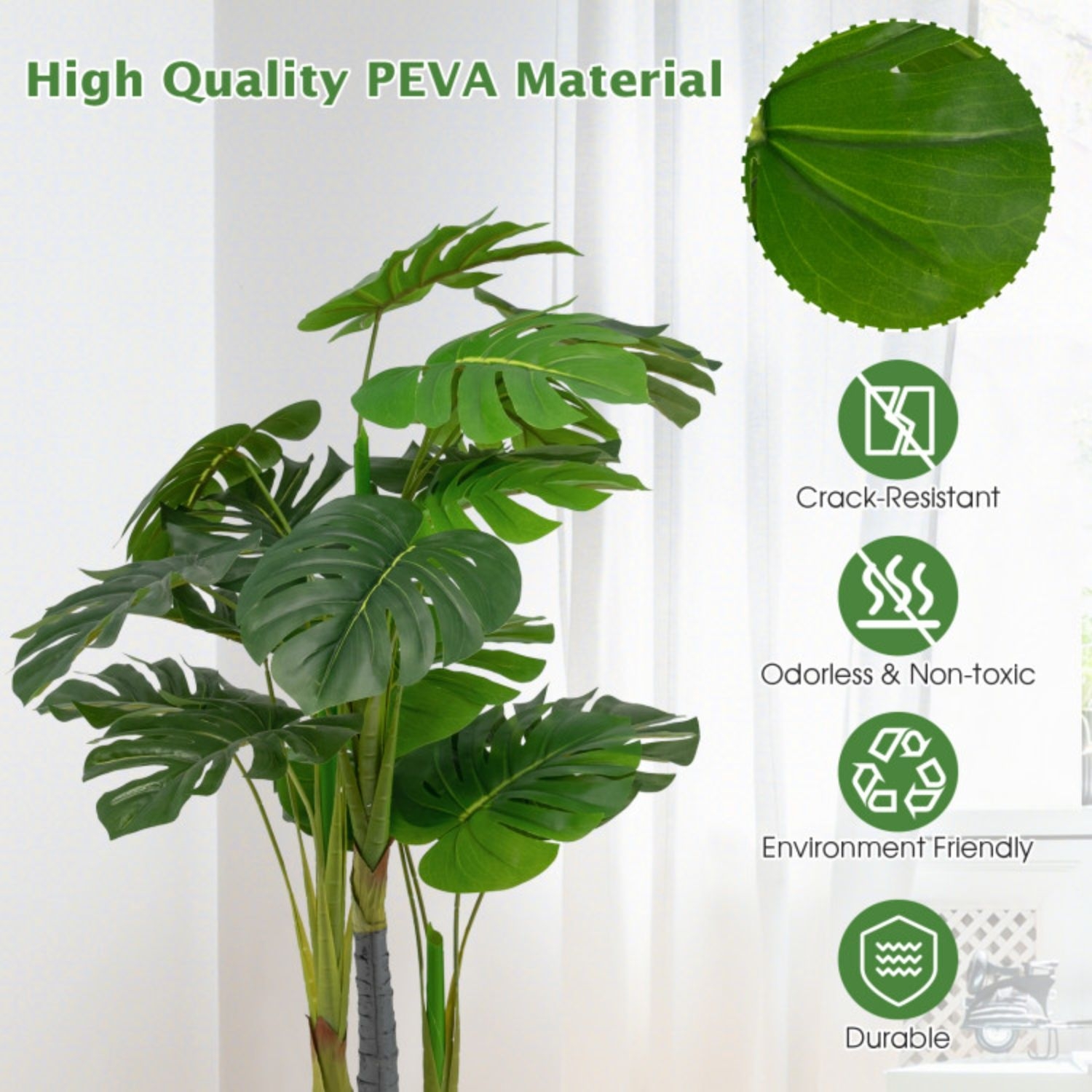 Hivvago 4 Feet Artificial Tree Artificial Monstera Palm Tree Fake Plant in Green | Mathis Home