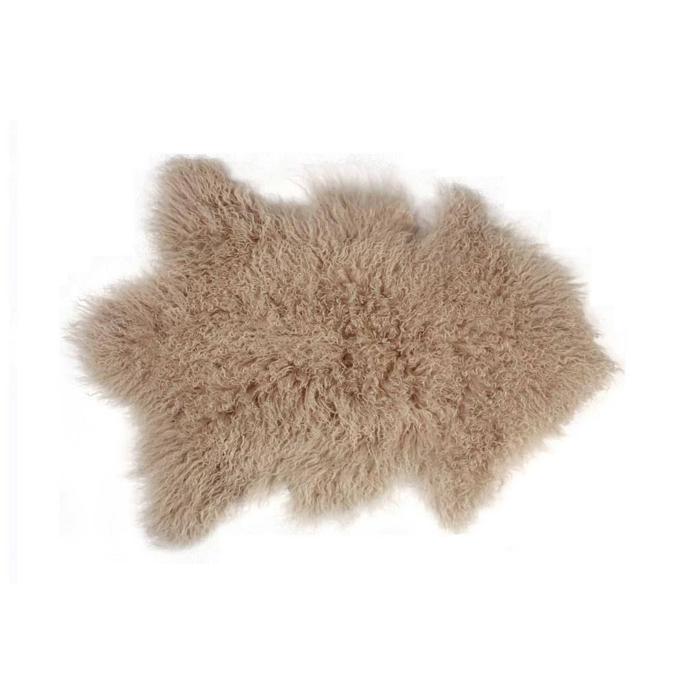 HomeRoots Josephine Tan 2 ft. x 3 ft. Specialty Abstract Faux Fur Area Rug
