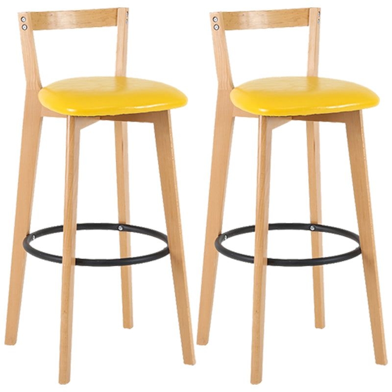 Industrial Style Bar-stool Round Seat with Low Back Wooden Legs for Kitchen Bar - Yellow / 2 Piece Set