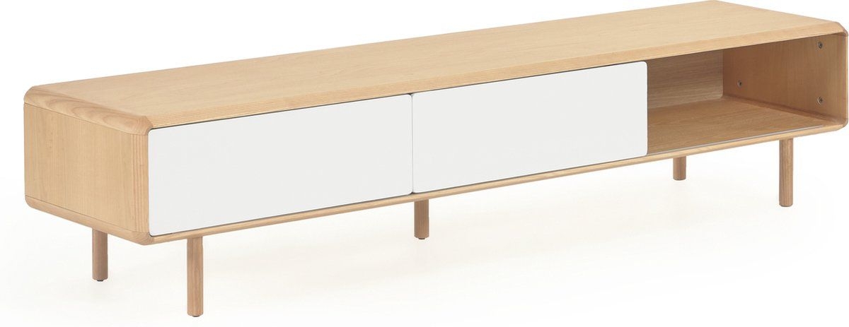 Kave Home - Anielle TV-meubel van massief essen & essenfineer met 2 deuren, 180 x 41 cm