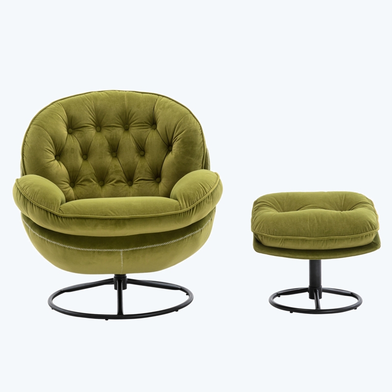 Keb Velvet Swivel Accent Chair with Ottoman