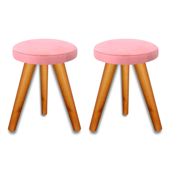 Kit 2 Banqueta Puff Jb Redondo Luxo Sala Ps Madeira Macia