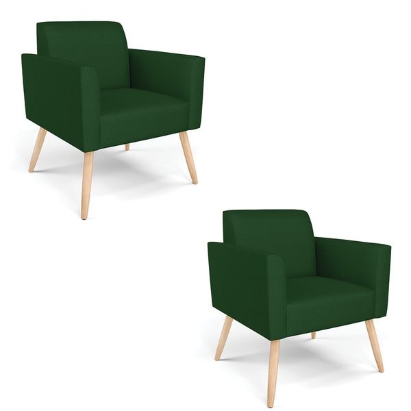 Kit 2 Poltronas Ps Palito Natural Marisa Veludo Luxo Verde A