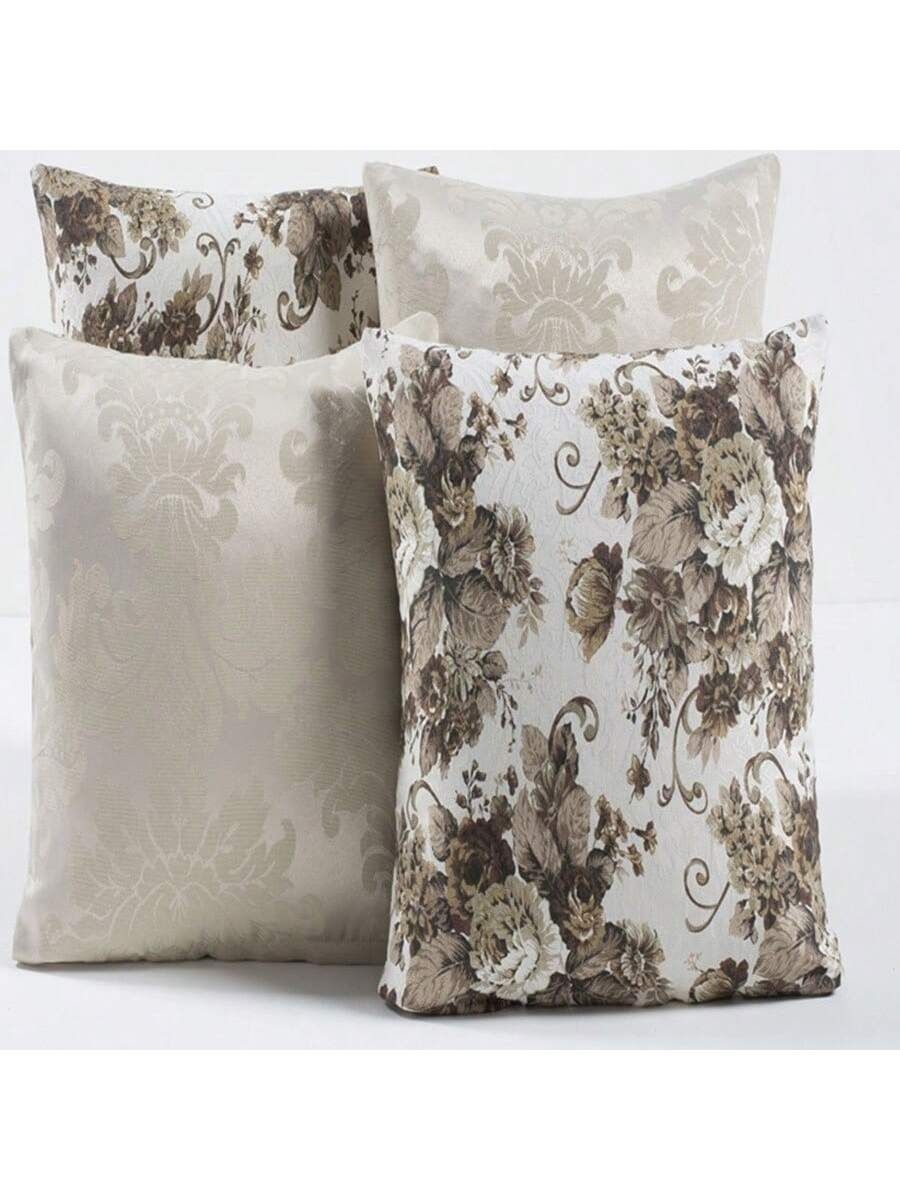 Kit 4 Capas de Almofada Decorativa Jacar 45cm x 45cm Estampada Marrom Com Zper