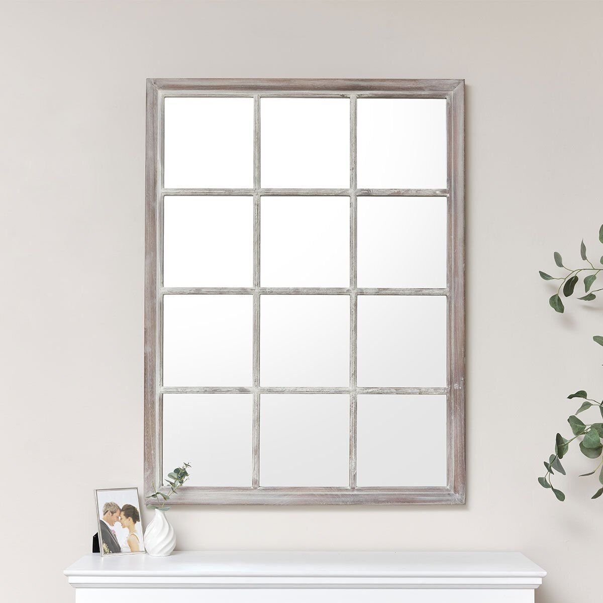 Large Rustic Wooden Window Wall Mirror Farmhouse Country Wall Mounted