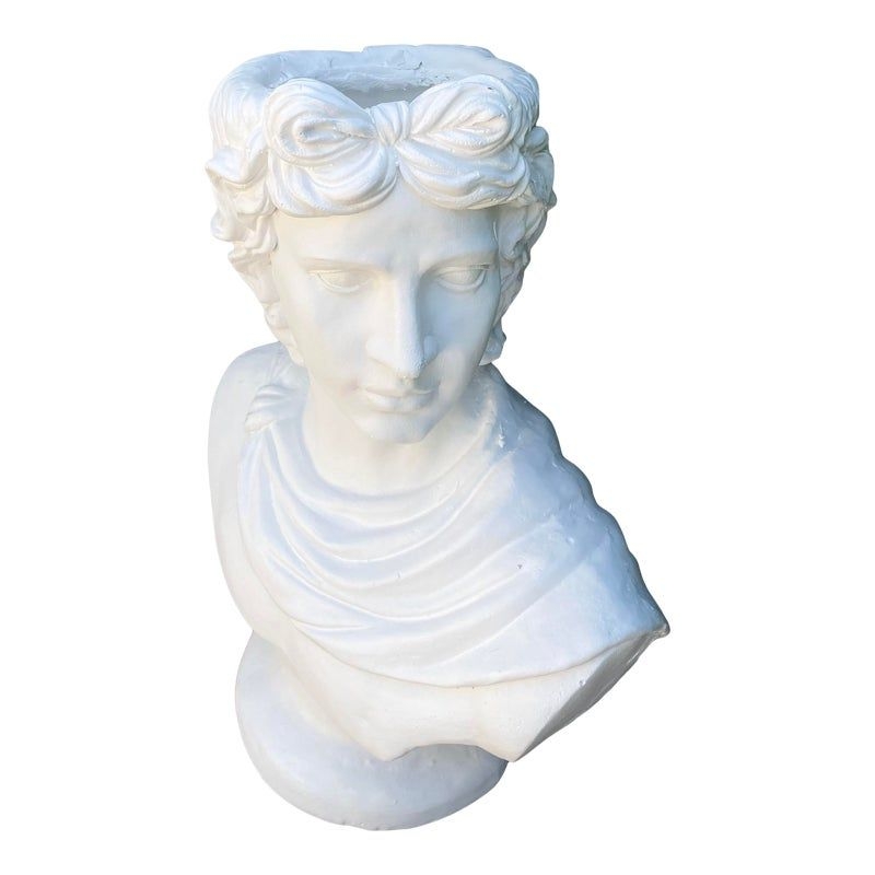 Large Scale Plaster Roman Apollo Bust Planter