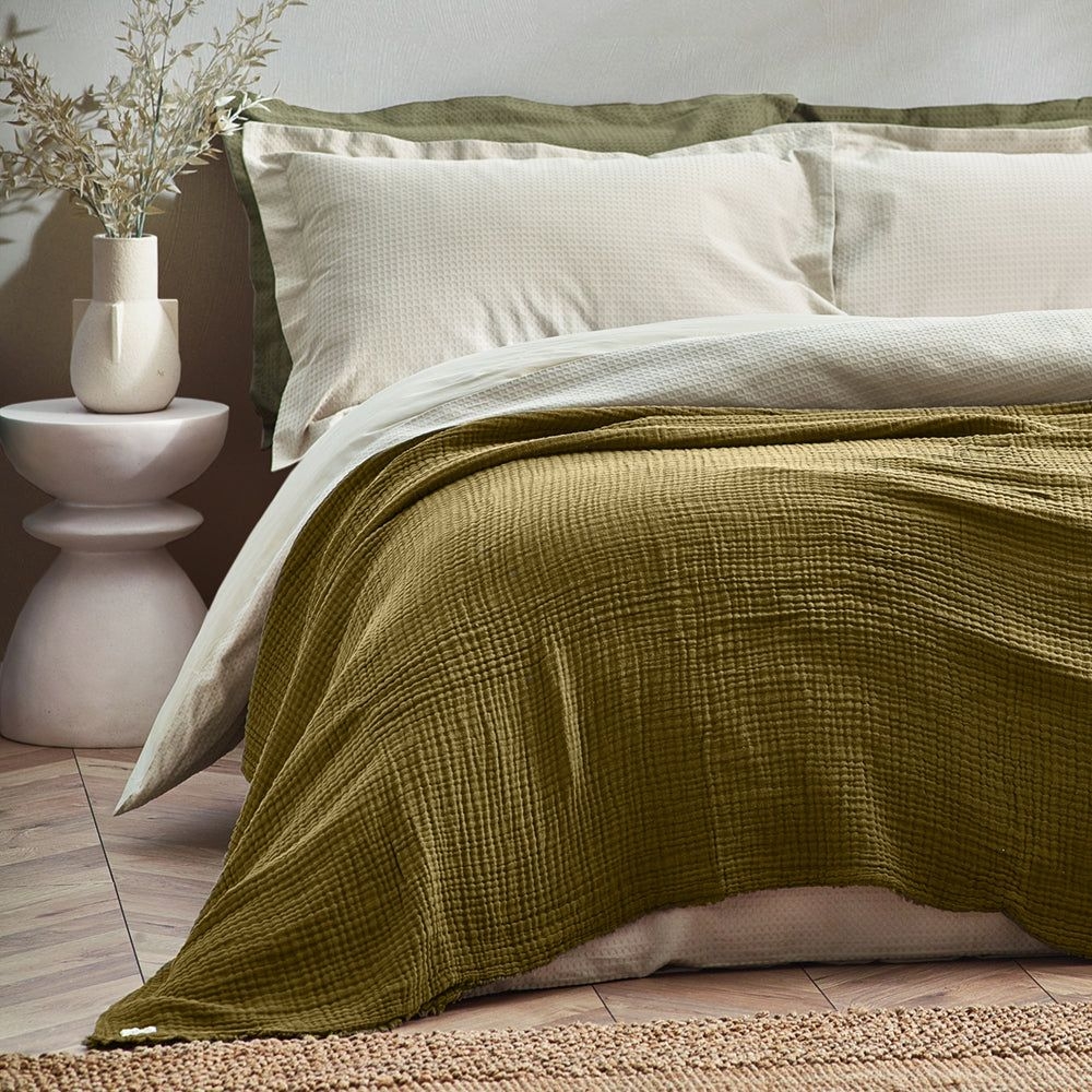 Lark Muslin Cotton Oversized Throw Khaki - Khaki / 240 x 260cm