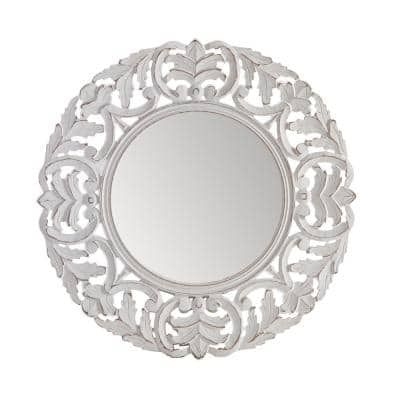 Madeleine Home 29.5 in. x 29.5 in. Modern Round Framed Whitewash Decorative Mirror