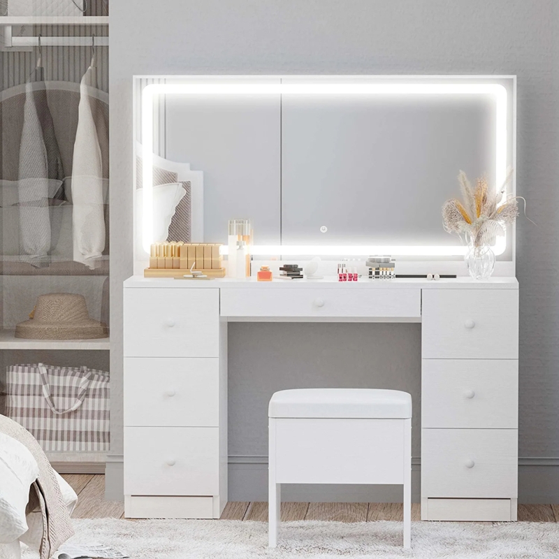 Makeup Vanity Desk with LED Lighted Mirror u0026 Power Outlet u0026 7 Drawers