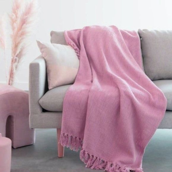 Manta sof 1,8x2,2m Rosa ch tear artesanal decorativa