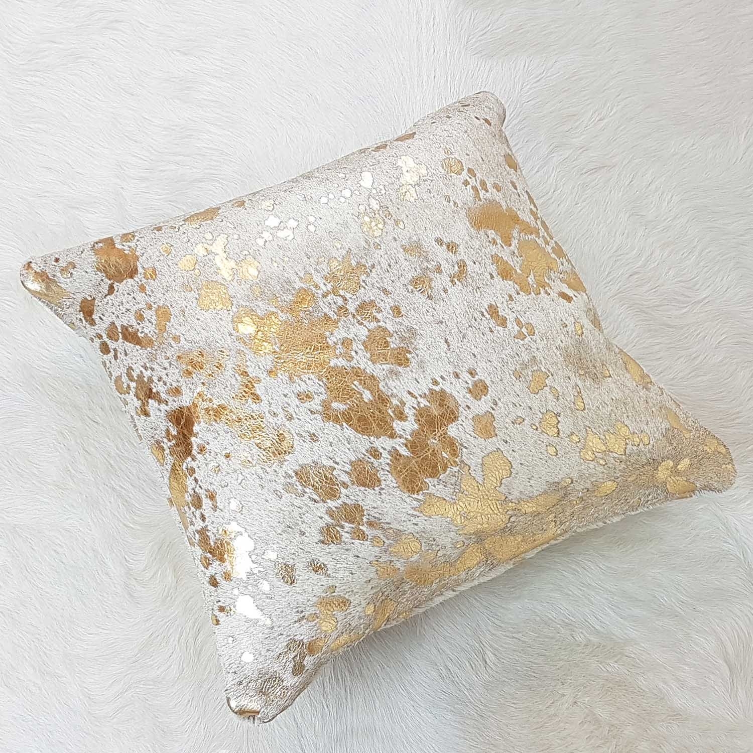 Metallic Gold Cowhide Pillow - Pillow Cover
