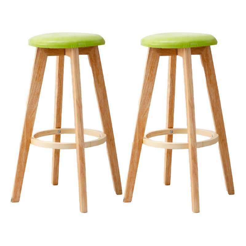 Modern Armless Backless Counter Stool Wood Cashier Bar Stool with Cushion and Pedal - Green / 2 Piece Set / Bar Stool (28 H)