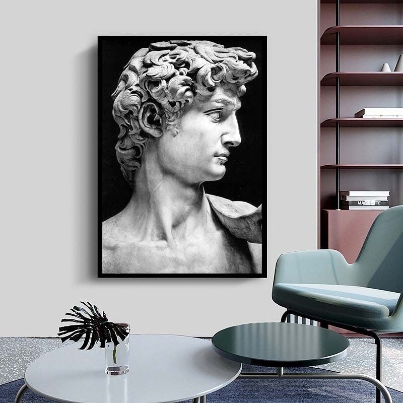 Modern David Figure Sculpture canvas print, Black And White Canvas wall art, Wall Art, Pictures Living Room Home Decor