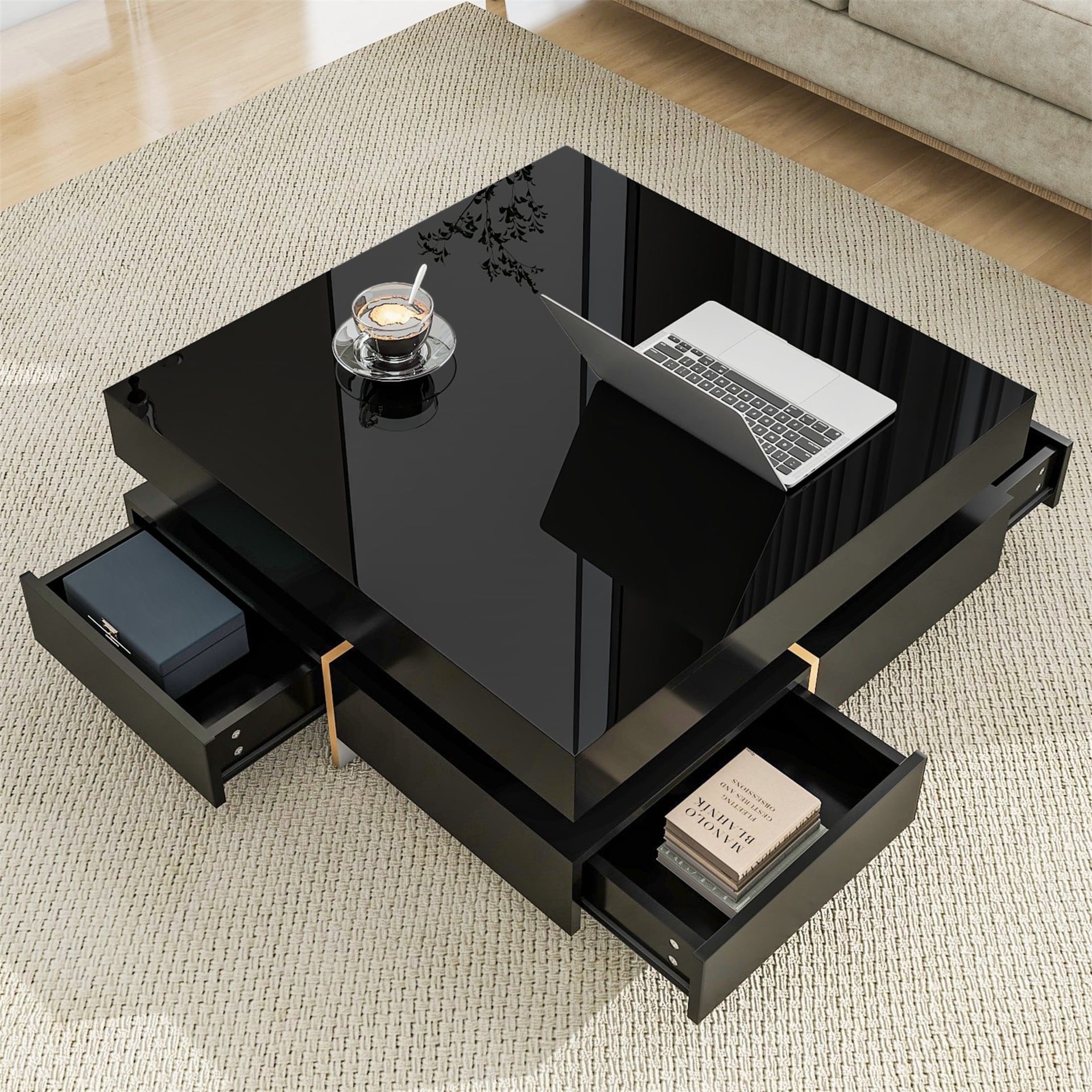 Modern High Gloss Coffee Table with 4 Drawers