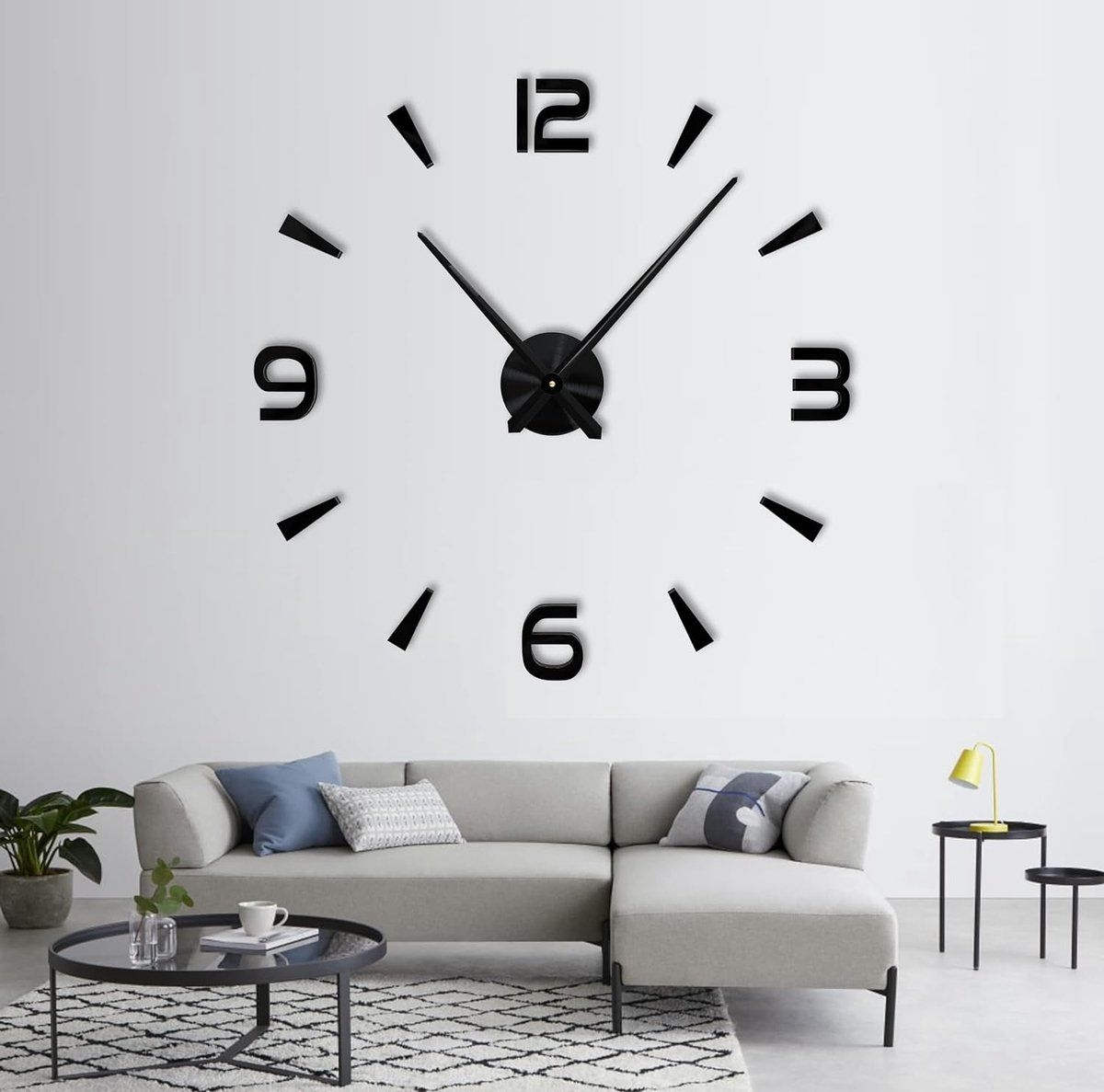 Moderne Wandklok - 3D Wandklok - Moderne Cijfers - Stille Klok - Doe-Het-Zelf Stickers - Decoratie - Zwart