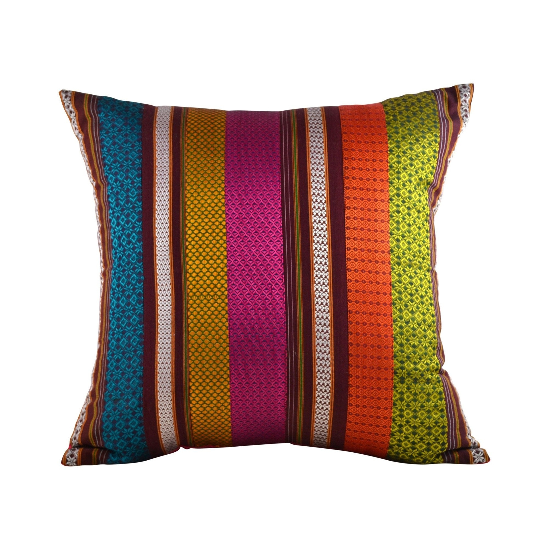 "Multi stripe KHUNN 16X16\" throw pillow Cover, Handwoven multicolor Rare Indian Fabric, Patchwork pillow, Luxurious Unique bed pillow"