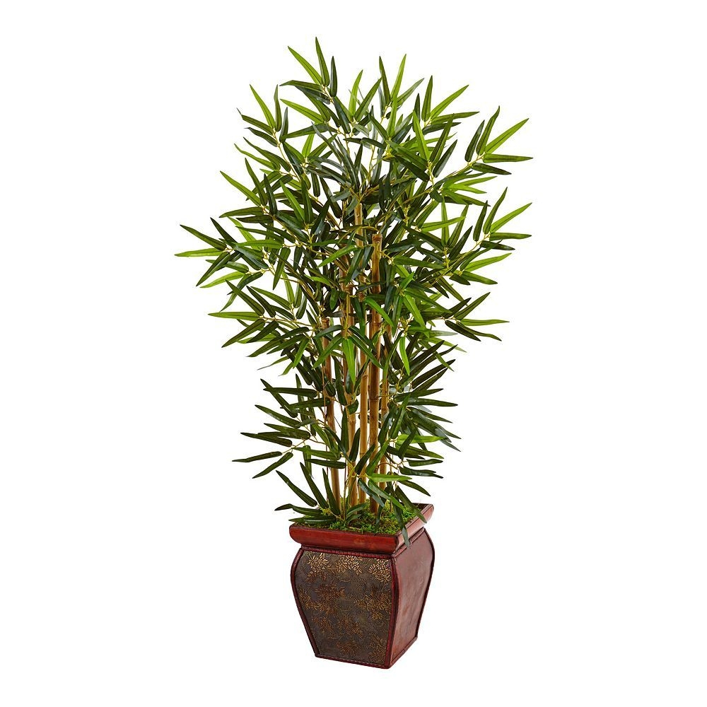 nearly natural 3.5-ft. Artificial Bamboo Tree in Wooden Decorative Planter, Green