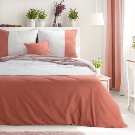 NOVA DUO Komplet pocieli dwukolorowej z baweny renforce z estetyczn wypustk 160 x 200 cm biay,ceglasty