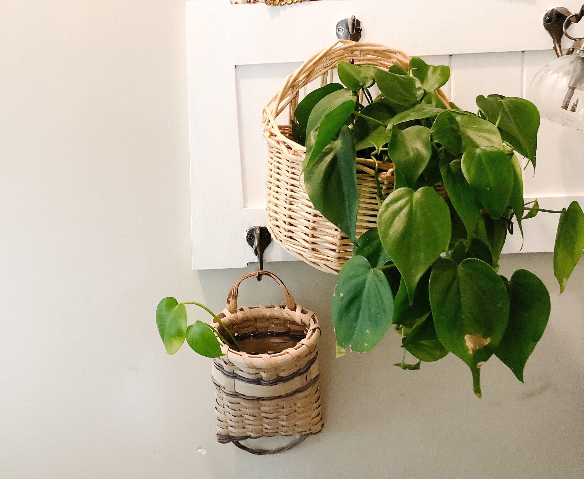 Pair of Vintage Wicker Wall Pockets, Wall Hanging Basket, Boho Wall Decor, Boho Decor, Pocket Planters, Gallery Wall Decor