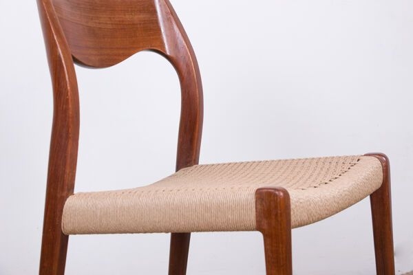 Paire de chaises danoises en teck et cordage, modle 71 par Niels.O.Moller 1960
