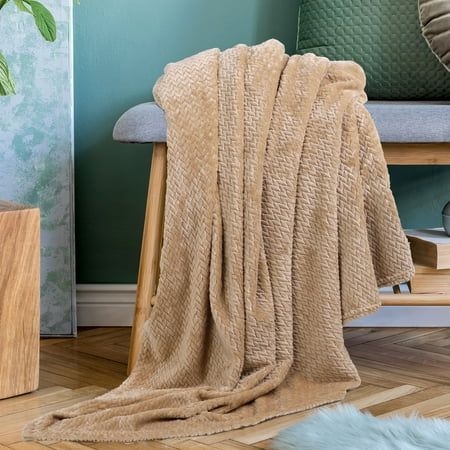Piccocasa Flannel Fleece Throw Blanket for Bed or Couch, Taupe 50" x 59", Size:50" x 59", Brown