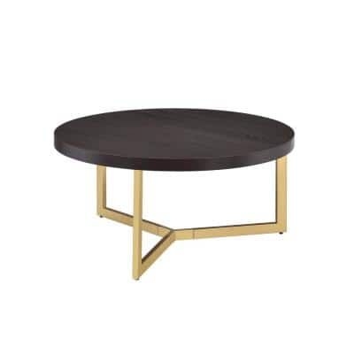 Picket House Furnishings Melrose 36 in. Round Coffee Table, Gold/Espresso