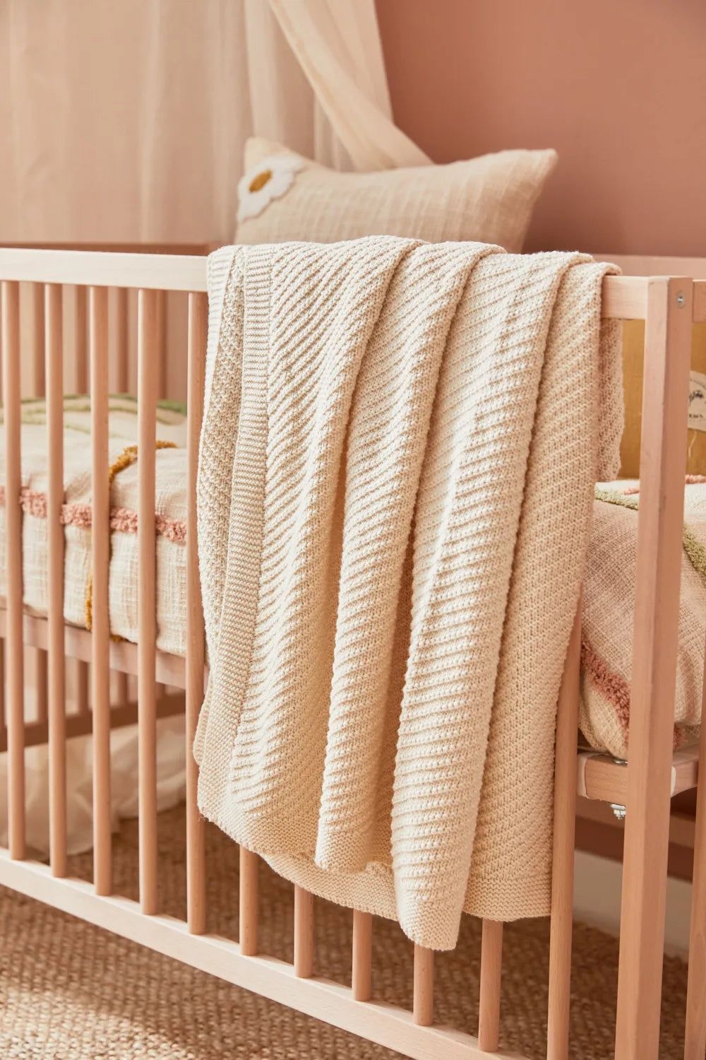 Plaid en tricot de coton ecru Norvge - Plaid en tricot de coton ecru Norvge