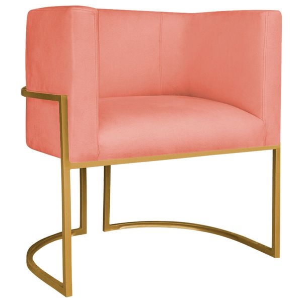 Poltrona Decorativa Luna Base De Ferro Dourado Suede - Coral