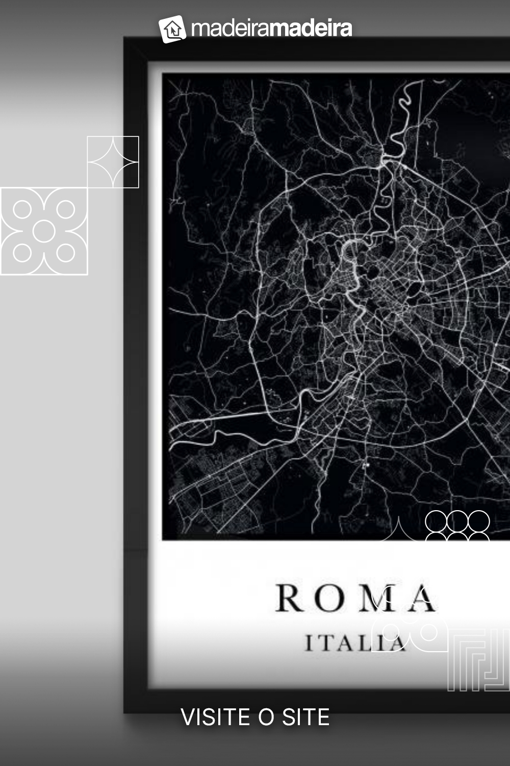 Quadro Mapa Rome - 90x60cm - Moldura Caixa Preto