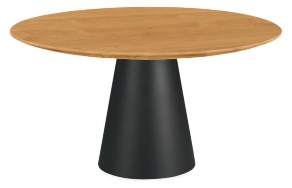 Room & Board | Modern Decker Round Table in White | White Oak Top w/ Graphite Base 54d 29h