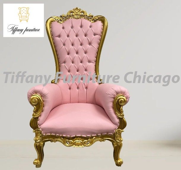 Rose Throne Chair Arm Throne Chair High Back Chair Crystal Tufted Vinyl Rose Fabric Gold Leaf Carving Queen Chair