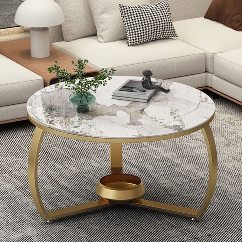 Round Cross Legs Coffee Table  Contemporary  Cocktail Table for Home - 31.5L x 31.5W x 17.7H / Gold / White