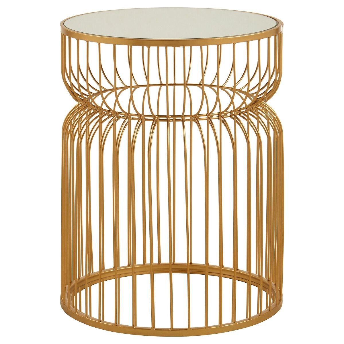 Round Side Table With Mirror Top In Gold Finish Metal