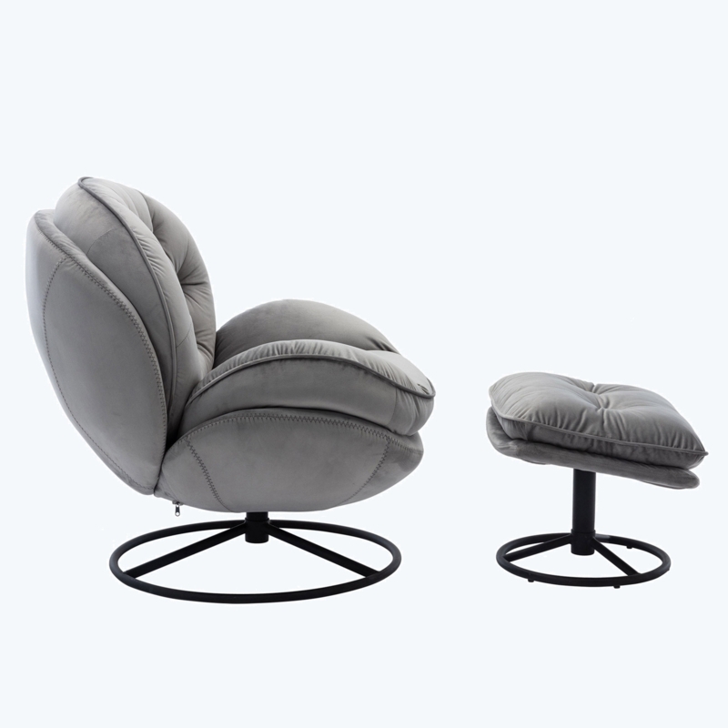 Roxy 31.73'' Wide Tufted Upholstered Papasan Chair and Ottoman with Metal Base for Living Room