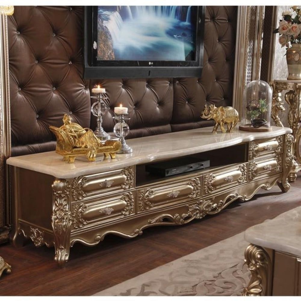 Royal Classic Leather Sofa Set Living Room Furniture - Tv stand 2
