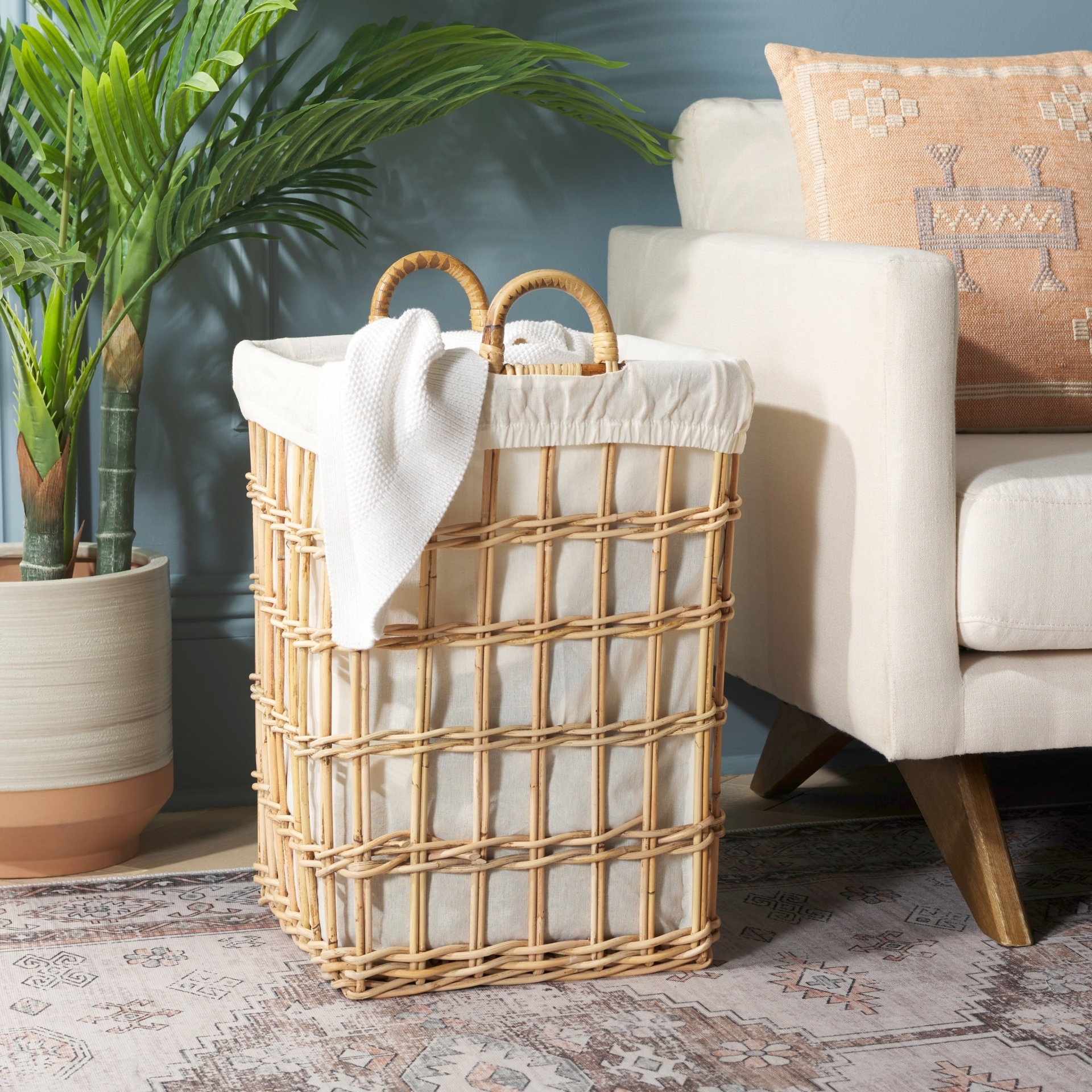 RUNA BASKET W/ LINER - NATURAL / WHITE / 15.7 X 15.7 X 25.6