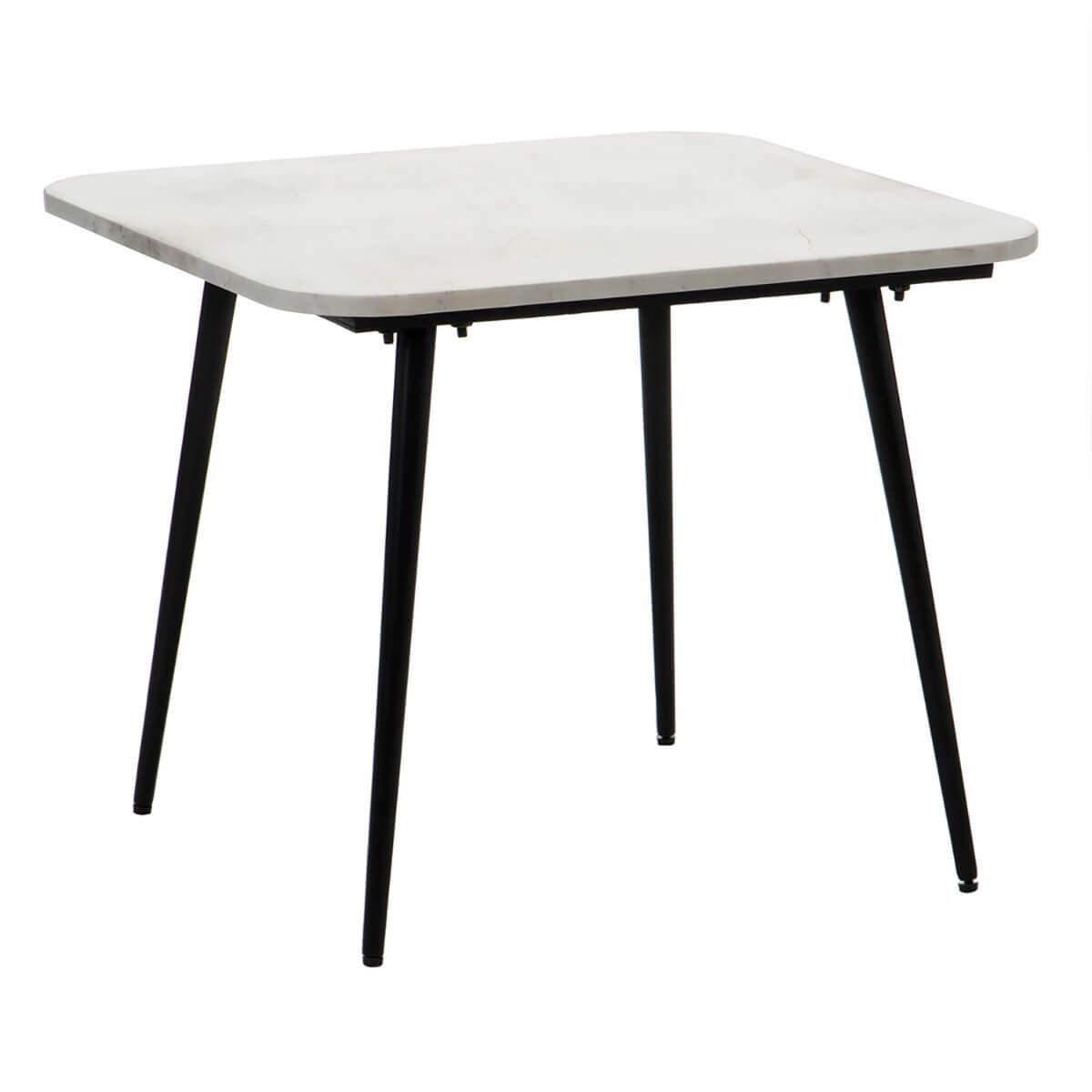 SACHA - Bout de Canap 55 x 55 cm Mtal Noir Plateau Marbre Blanc