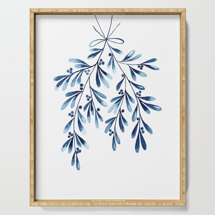 Serving Tray | Blue Mistletoe by Kris Kivu - 18" x 14" x 1.75" - Society6