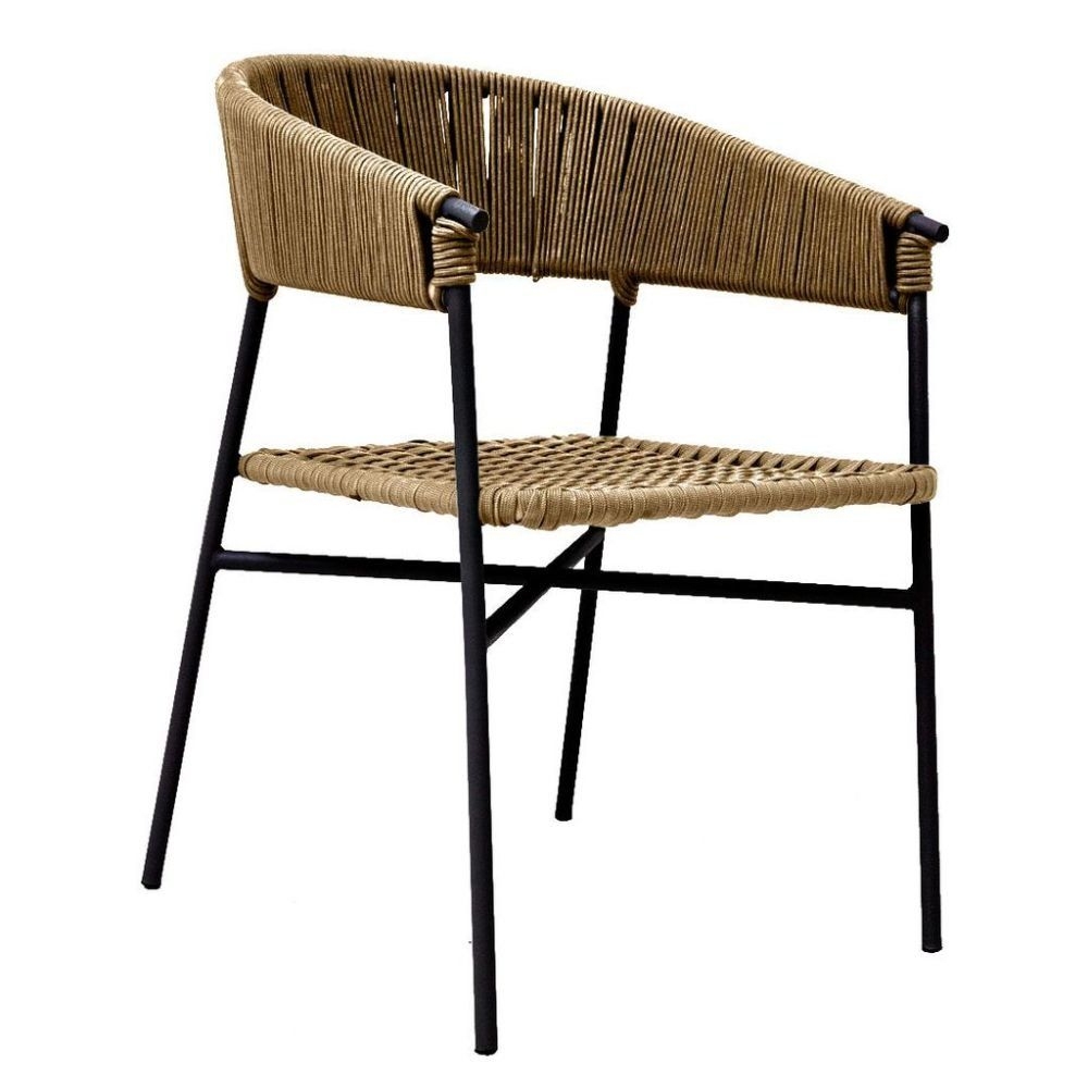 SILLA NOGAL BEAT ZAMORA | Silla para Terraza Zona de Descanso | Estructura Acero Cuerda Marina | Techado - Gris / Negro