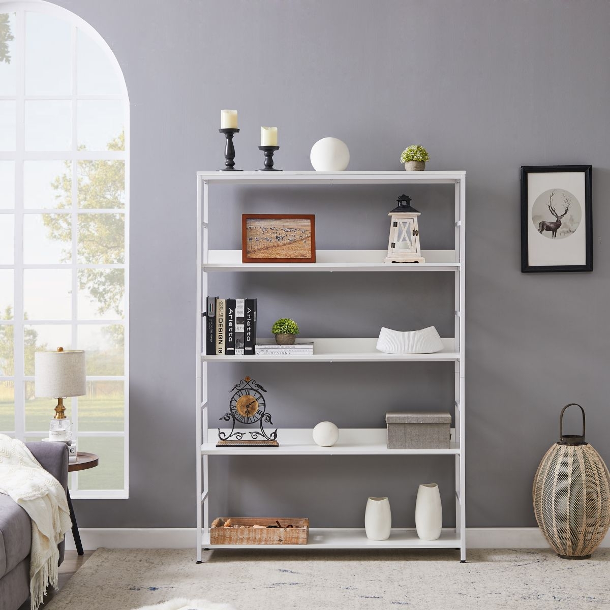 Simplie Fun 5-Tier Home Office 68" High Bookcase Open Bookshelf Storage Large 5 Shelf Bookshelf Furniture with Metal Frame, White | Mathis Home